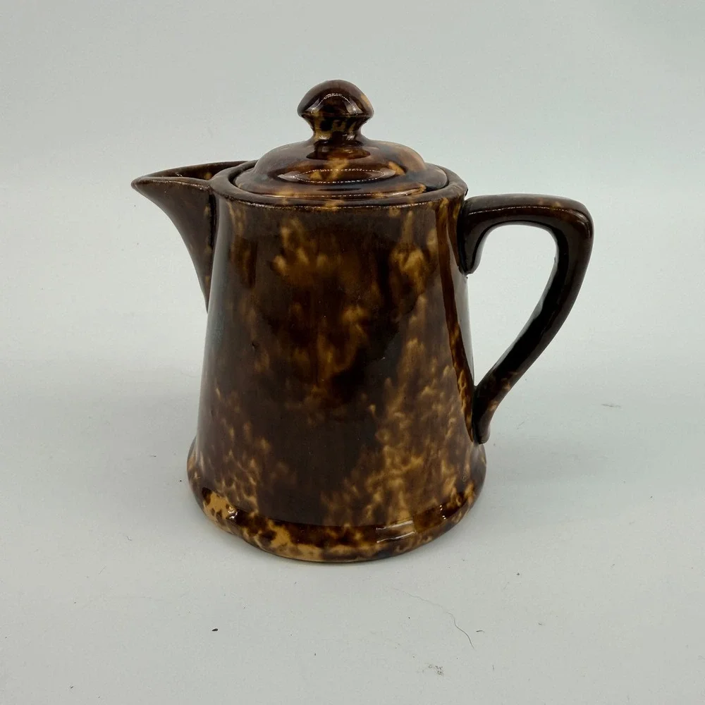 Antique Bennington Rockingham Glaze Individual Coffee Pot with Lid Brown